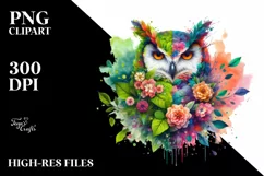 Vibrant Owl with Flowers PNG Product Image 3