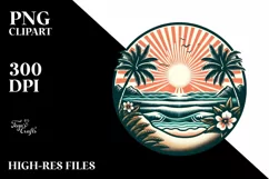 Vintage Seaside Sun,Summer Sticker Clipart Product Image 1