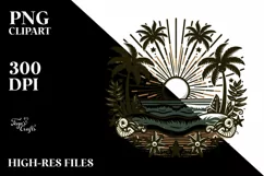 Vintage Seaside Sun,Summer Sticker Clipart Product Image 1