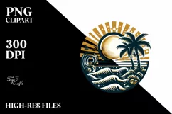 Vintage Seaside Sun,Summer Sticker Clipart Product Image 1