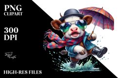 Jumping Aggressive Cow with Raincoat, PNG Product Image 2