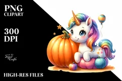 Vibrant Baby Unicorn Halloween Scene | Clipart Product Image 1