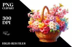 Colorful Basket Cherry Blossom | Sublimation | Clipart Product Image 1