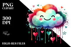 Colorful Smiling Watercolor Cloud PNG Product Image 2