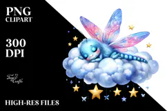 Vibrant Baby Dragonfly Sleeping on the Cloud PNG Product Image 2