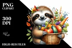 Baby Sloth, Basket Vegetables | Watercolor Clipart Product Image 3