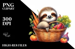 Baby Sloth, Basket Vegetables | Watercolor Clipart Product Image 1