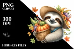 Baby Sloth, Basket Vegetables | Watercolor Clipart Product Image 1