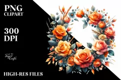 Colorful Orange Rose Wreath | Sublimation Clipart Product Image 3