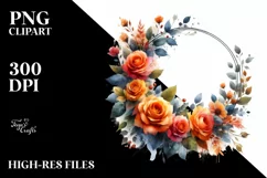 Colorful Orange Rose Wreath | Sublimation Clipart Product Image 1