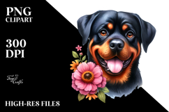 Watercolor Rottweiler Rock Star Flower In Mouth Product Image 2