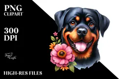 Watercolor Rottweiler Rock Star Flower In Mouth Product Image 2
