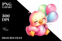Cute Baby Duck with Balloons Clipart Product Image 1