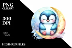 Colorful Cute Baby Penguin Sleeping on Moon | Clipart Product Image 3
