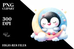 Colorful Cute Baby Penguin Sleeping on Moon | Clipart Product Image 3