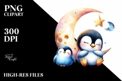 Colorful Baby Penguin Sleeping on Moon | Clipart Product Image 3