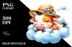 Vibrant Baby Cow Sleeping on Cloud PNG Product Image 2