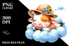 Vibrant Baby Cow Sleeping on Cloud PNG Product Image 2