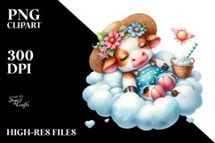 Vibrant Baby Cow Sleeping on the Cloud PNG Product Image 2