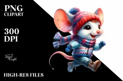 Cute Baby Mouse Running in Winter PNG Product Image 1
