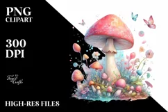 Magical Mushroom Watercolor Splash PNG Product Image 1