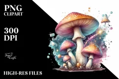 Pastel Mushroom with Watercolor Splash PNG Product Image 1