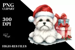 Cute Maltese with Santa Hat Watercolor PNG Product Image 3