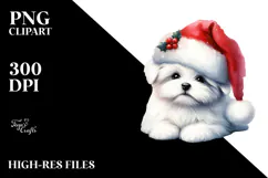 Cute Watercolor Maltese with Santa Hat Product Image 2