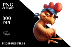 Exaggerated Cartoon Chicken with Bandana PNG Product Image 2