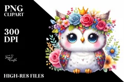 Vibrant Owl with Flower Crown | Sublimation | Clipart Product Image 3