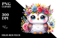 Vibrant Owl with Flower Crown | Sublimation | Clipart Product Image 2