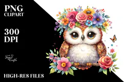 Vibrant Owl with Flower Crown | Sublimation | Clipart Product Image 2