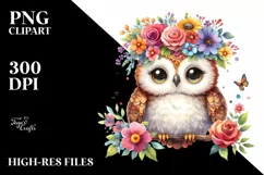 Vibrant Owl with Flower Crown | Sublimation | Clipart Product Image 1
