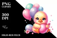 Cute Baby Duck with Balloons Clipart Product Image 1