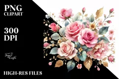 Colorful Pink Roses with Gold Insertions PNG Product Image 3