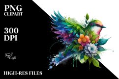 Abstract Vibrant Watercolor Bird with Flowers, High-Res PNG Product Image 3