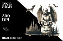 Vintage Halloween with Gargoyle, Sublimation Clipart Product Image 1