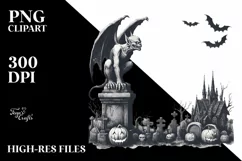 Vintage Halloween with Gargoyle, Sublimation Clipart Product Image 1