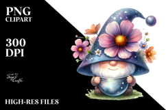 Watercolor Cute Gnome with Cosmos PNG Product Image 2