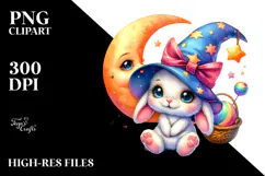 Baby Bunny with Summer Clothes and Wizard Hat PNG Product Image 2