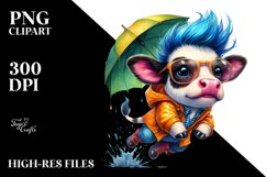 Watercolor Baby Cow with Cool Haircut PNG Product Image 3