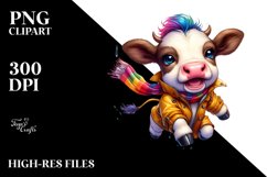 Watercolor Baby Cow with Cool Haircut PNG Product Image 1