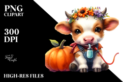 Vibrant Baby Cow with Pumpkin | Sublimation | Clipart Product Image 2