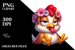 Cute Chicken with Flower Crown and Side-Eye PNG Product Image 2