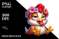 Cute Chicken with Flower Crown and Side-Eye PNG Product Image 2