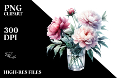 Watercolor Jar Peonies Scene | Clipart Product Image 2