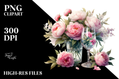 Watercolor Jar Peonies Scene | Clipart Product Image 2