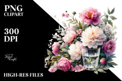 Watercolor Jar Peonies Scene | Clipart Product Image 2