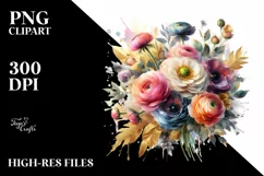 Vibrant Watercolor Bouquet with Ranunculus | SEO Friendly Product Image 1