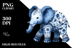 Blue Toile Elephant Transparent PNG Product Image 2